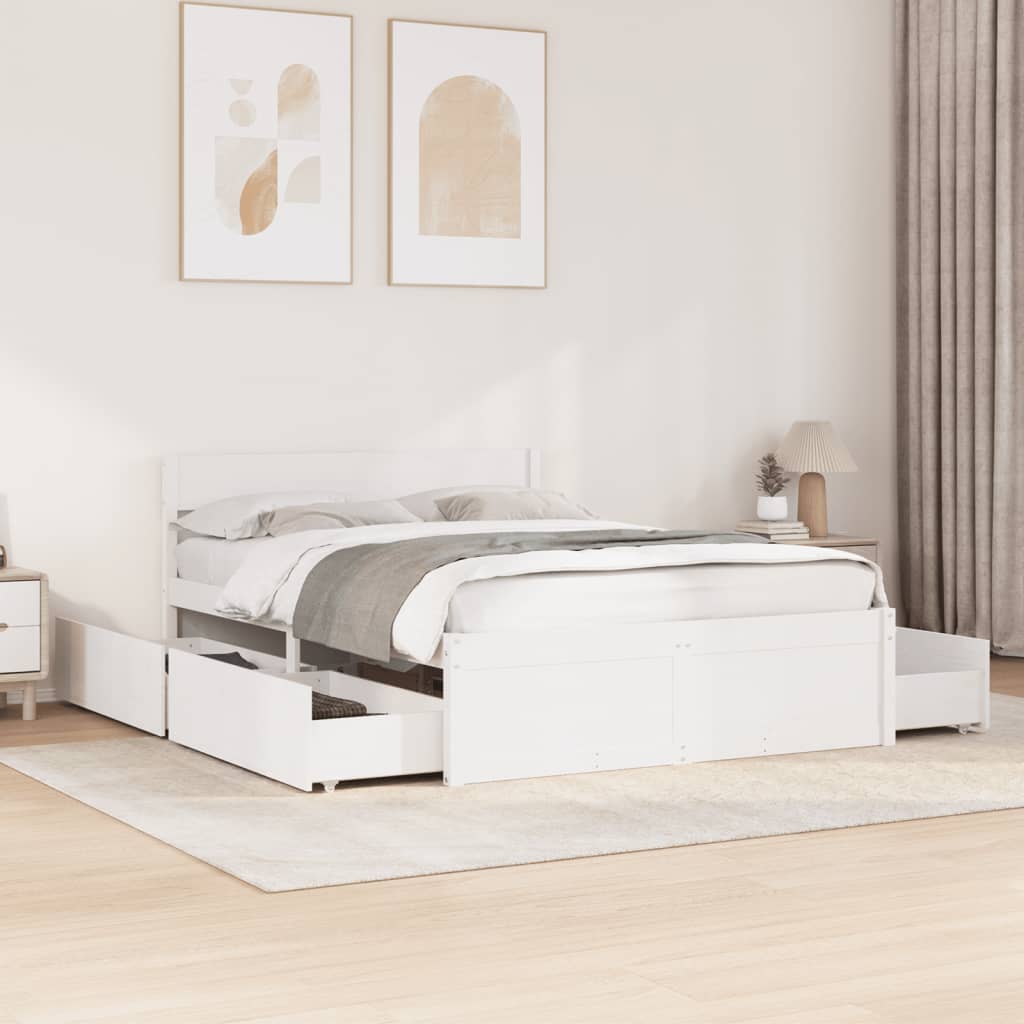 Bed Frame without Mattress White 135x190 cm Double Solid Wood Pine