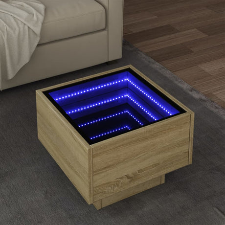Side Table With Led Engineered Wood