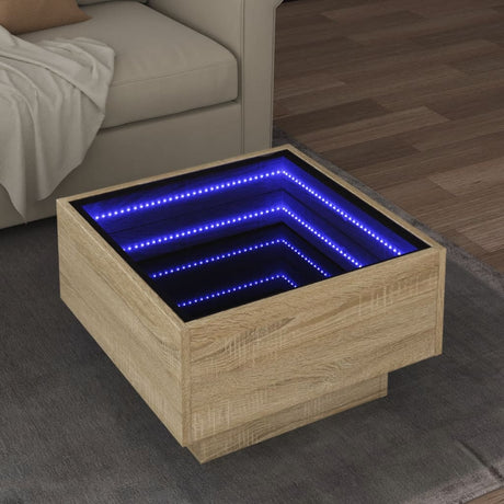 Side Table With Led Engineered Wood