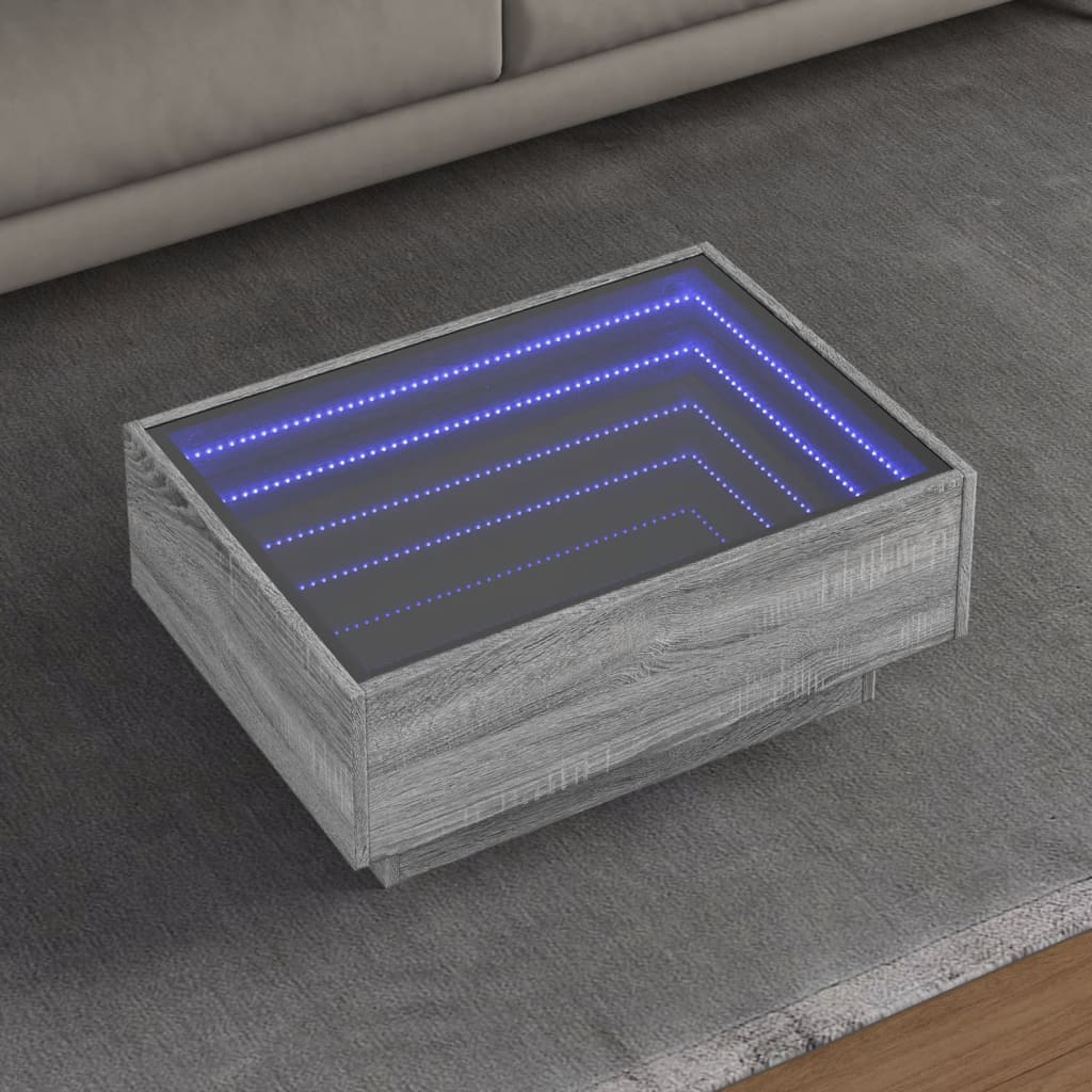 Side Table With Led Engineered Wood
