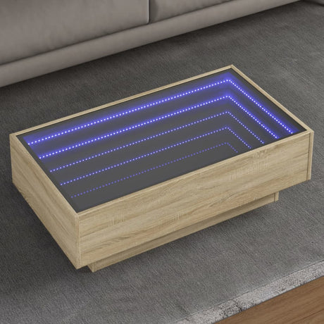 Side Table With Led Engineered Wood