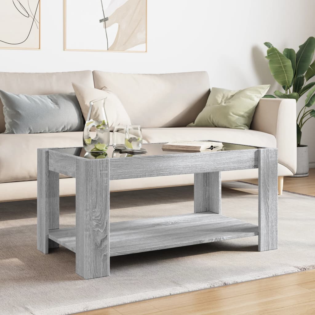 Coffee Table with LED Grey Sonoma 93x53x45 cm Engineered Wood