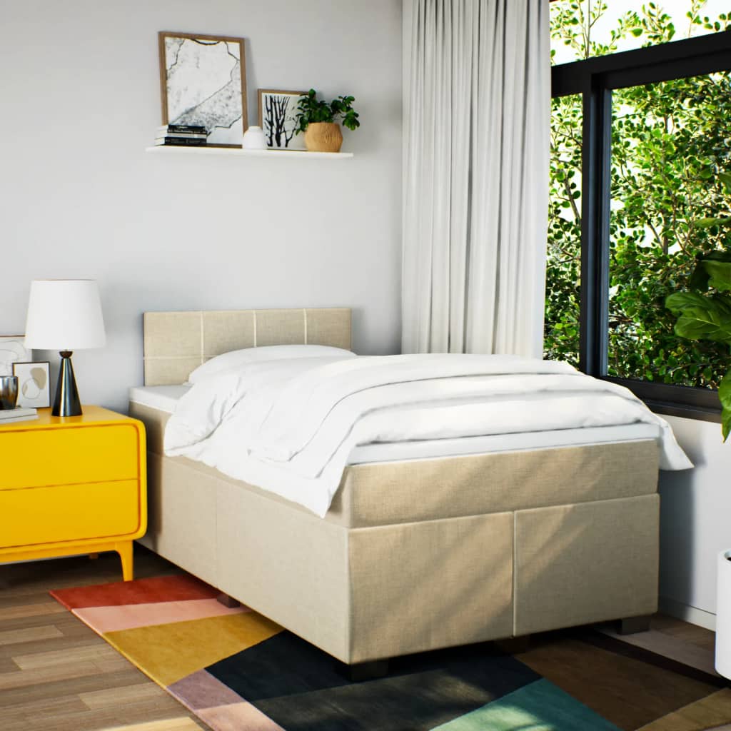 Box Spring Bed with Mattress Cream 120x190 cm Fabric