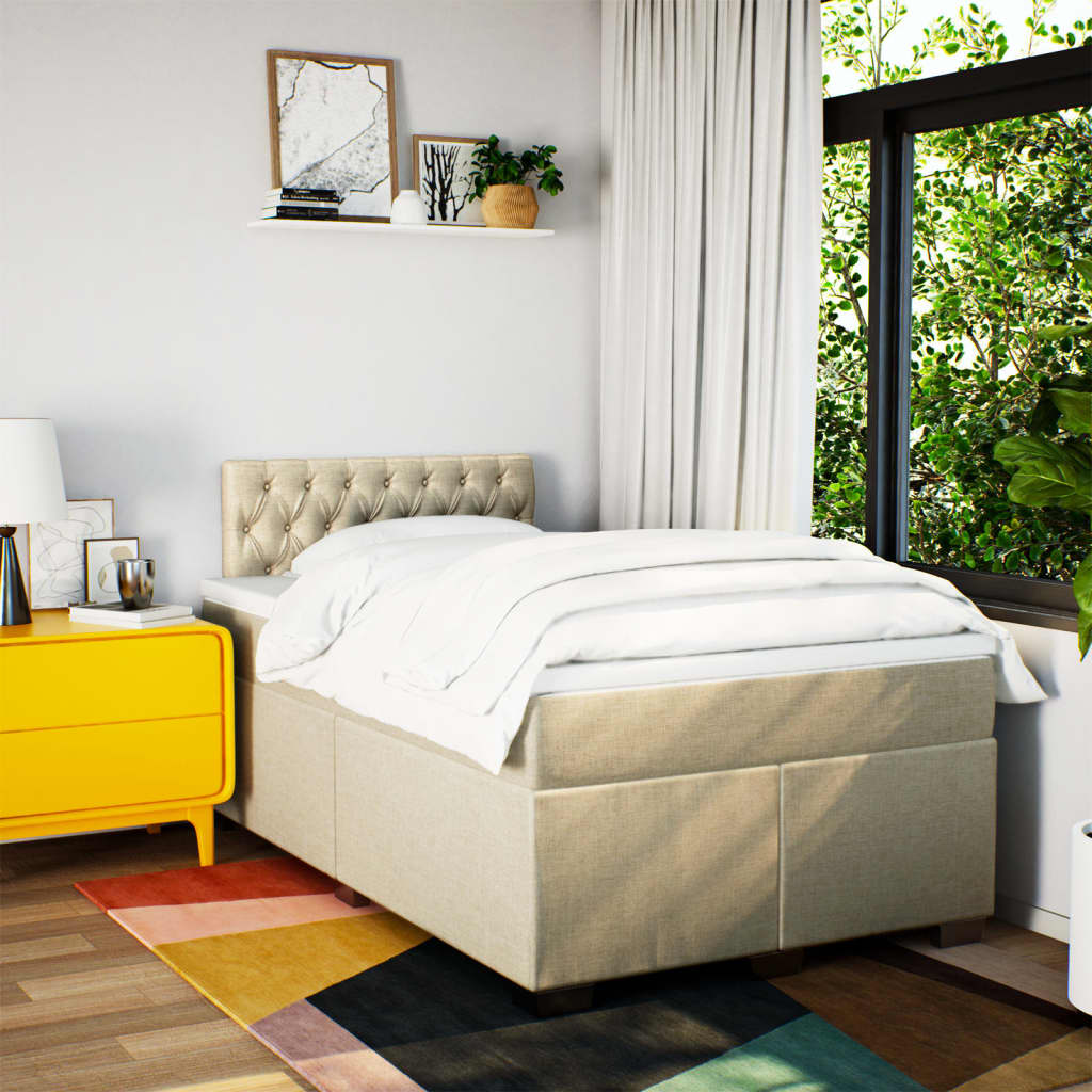 Box Spring Bed with Mattress Cream 120x190 cm Fabric