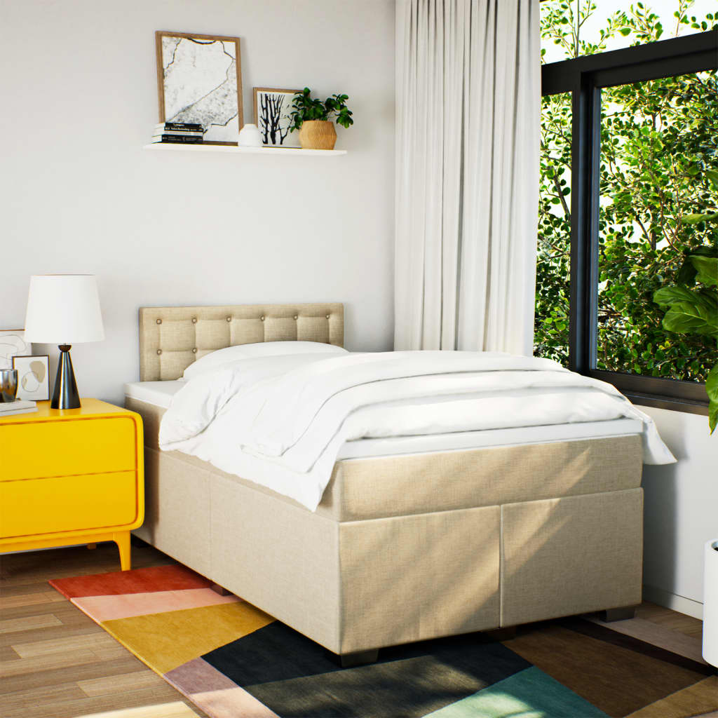 Box Spring Bed with Mattress Cream 120x190 cm Fabric