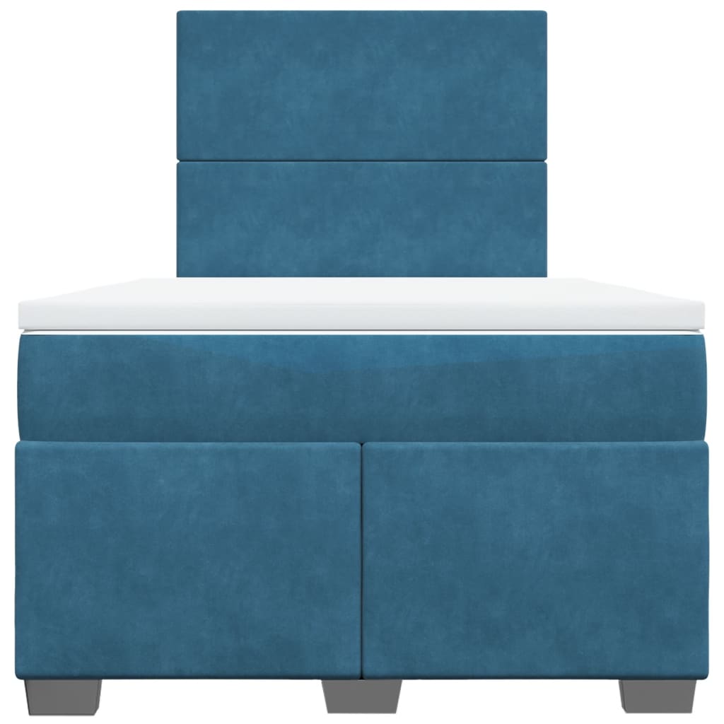 Box Spring Bed With Mattress Blue Velvet