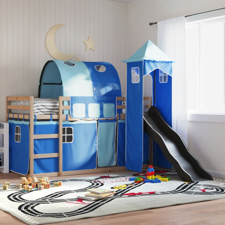 Bunk Bed Without Mattress With Slide And Curtains Blue