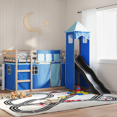 Bunk Bed Without Mattress With Slide And Curtains Blue