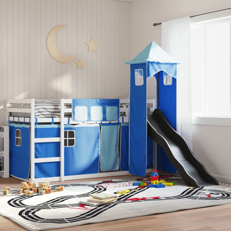 Bunk Bed Without Mattress With Slide And Curtains Blue