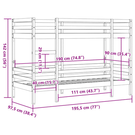 Bunk Bed Without Mattress Single Solid Wood Pine