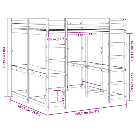 Loft Bed With Desk And Ladder Super King Solid Wood Pine