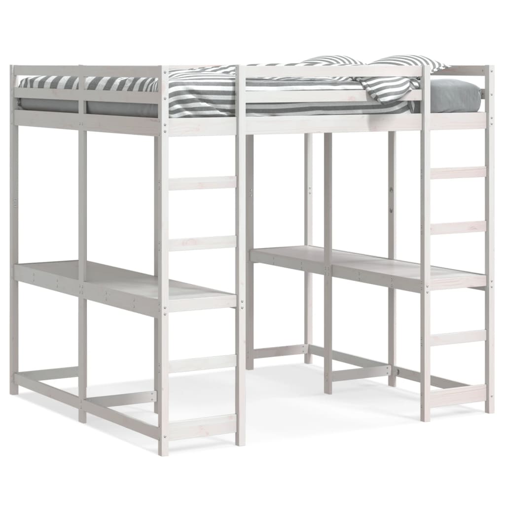 Loft Bed with Desk and Ladder White 160x200 cm Solid Wood Pine
