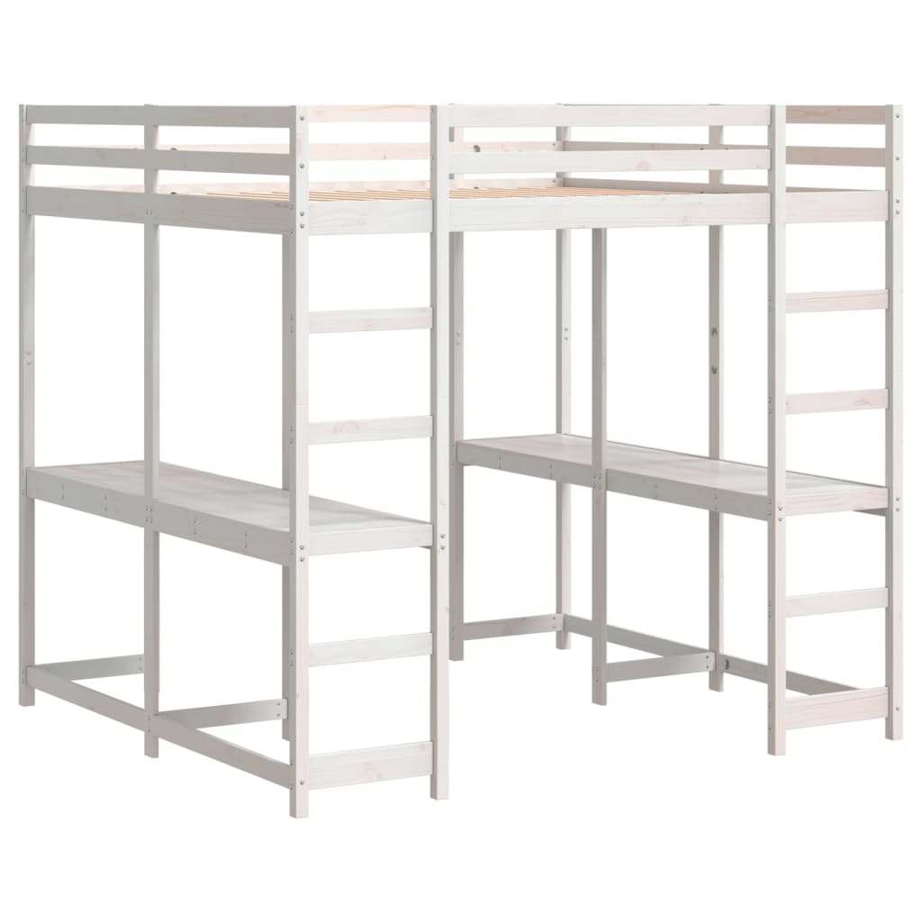 Loft Bed with Desk and Ladder White 160x200 cm Solid Wood Pine