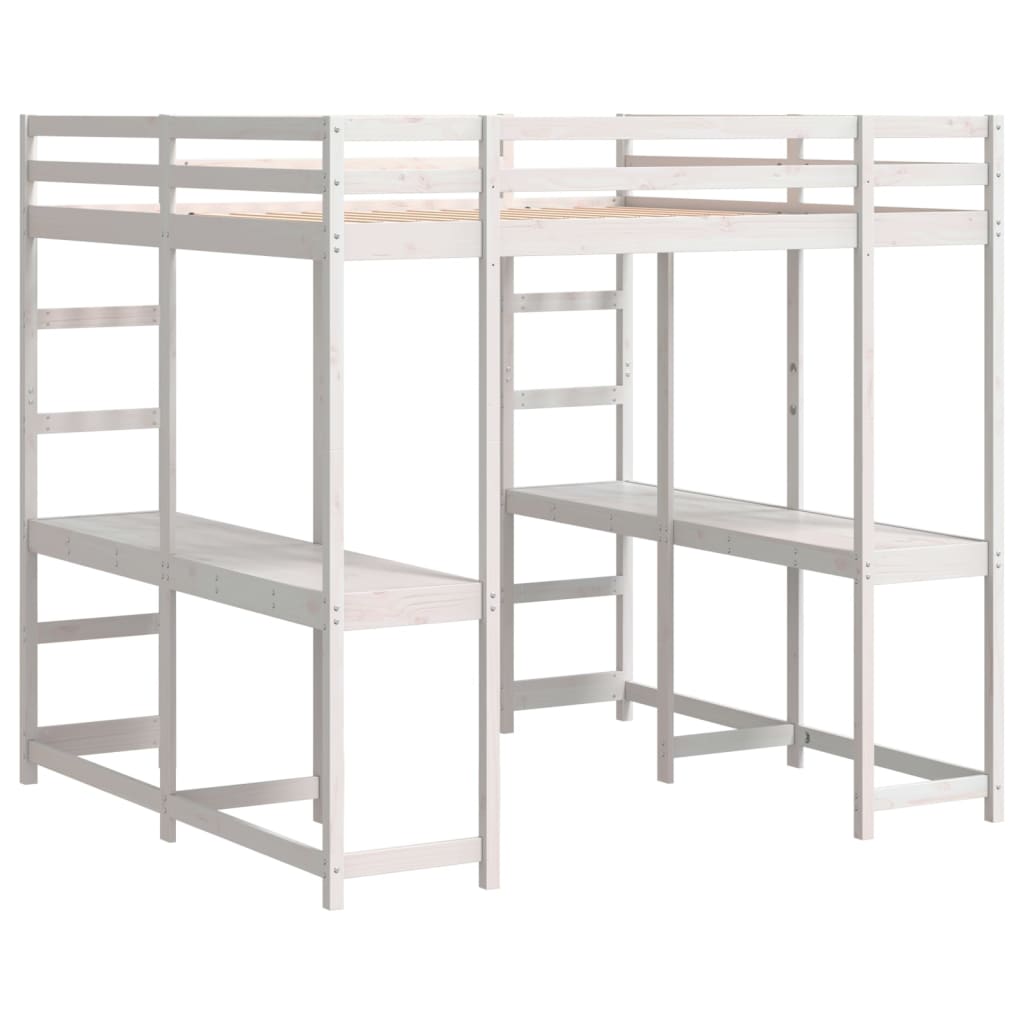 Loft Bed with Desk and Ladder White 160x200 cm Solid Wood Pine