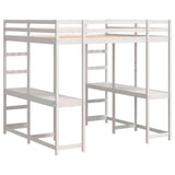 Loft Bed with Desk and Ladder White 160x200 cm Solid Wood Pine
