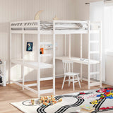 Loft Bed with Desk and Ladder White 160x200 cm Solid Wood Pine