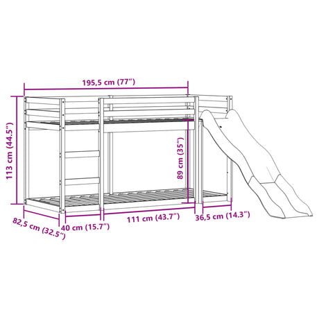 Bunk Bed With Slide&Ladder Without Mattress Small Single