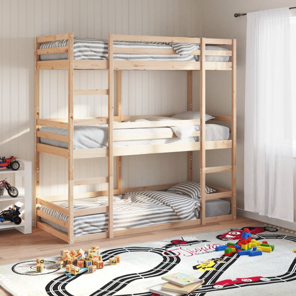 Triple Bunk Bed Without Mattress Solid Wood Pine