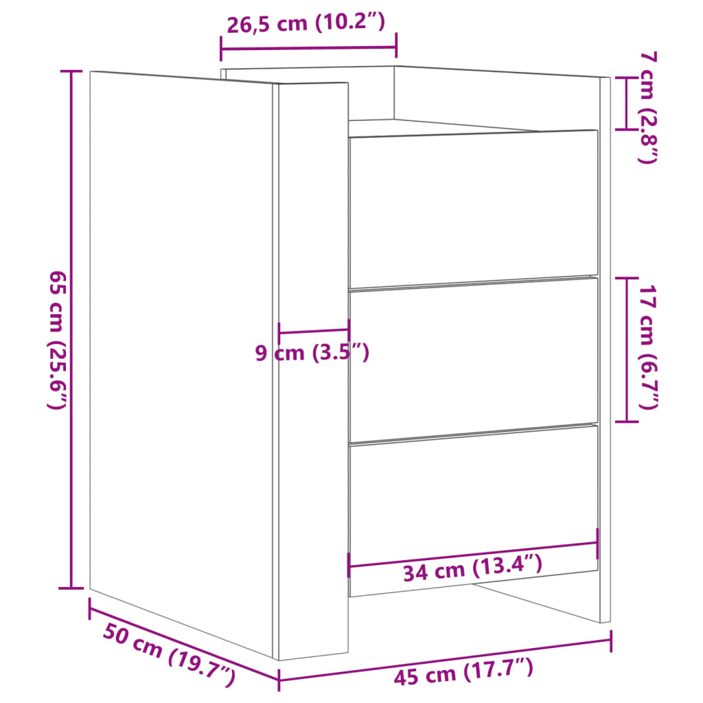 Bedside Cabinet 45X50X65 Cm Engineered Wood