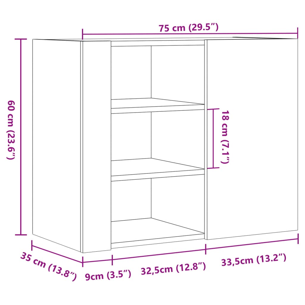 Wall Cabinet 75X35X60 Cm Engineered Wood