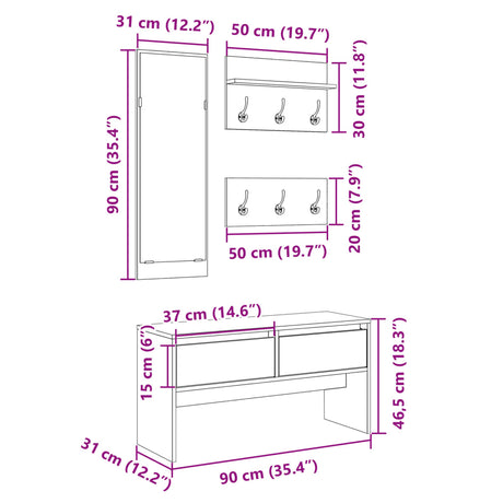 4 Piece Hallway Furniture Set Engineered Wood