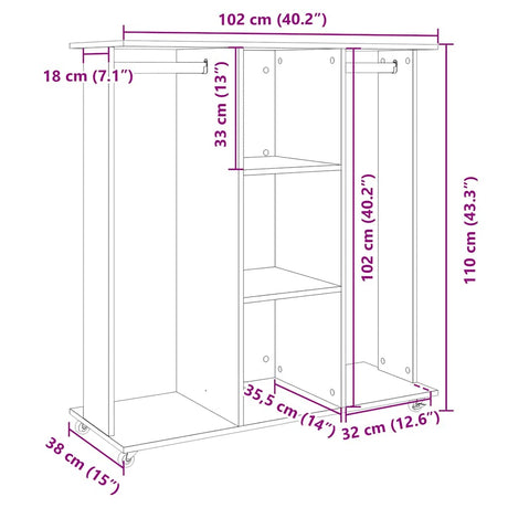 Wardrobe With Wheels 102X38X110 Cm Engineered Wood