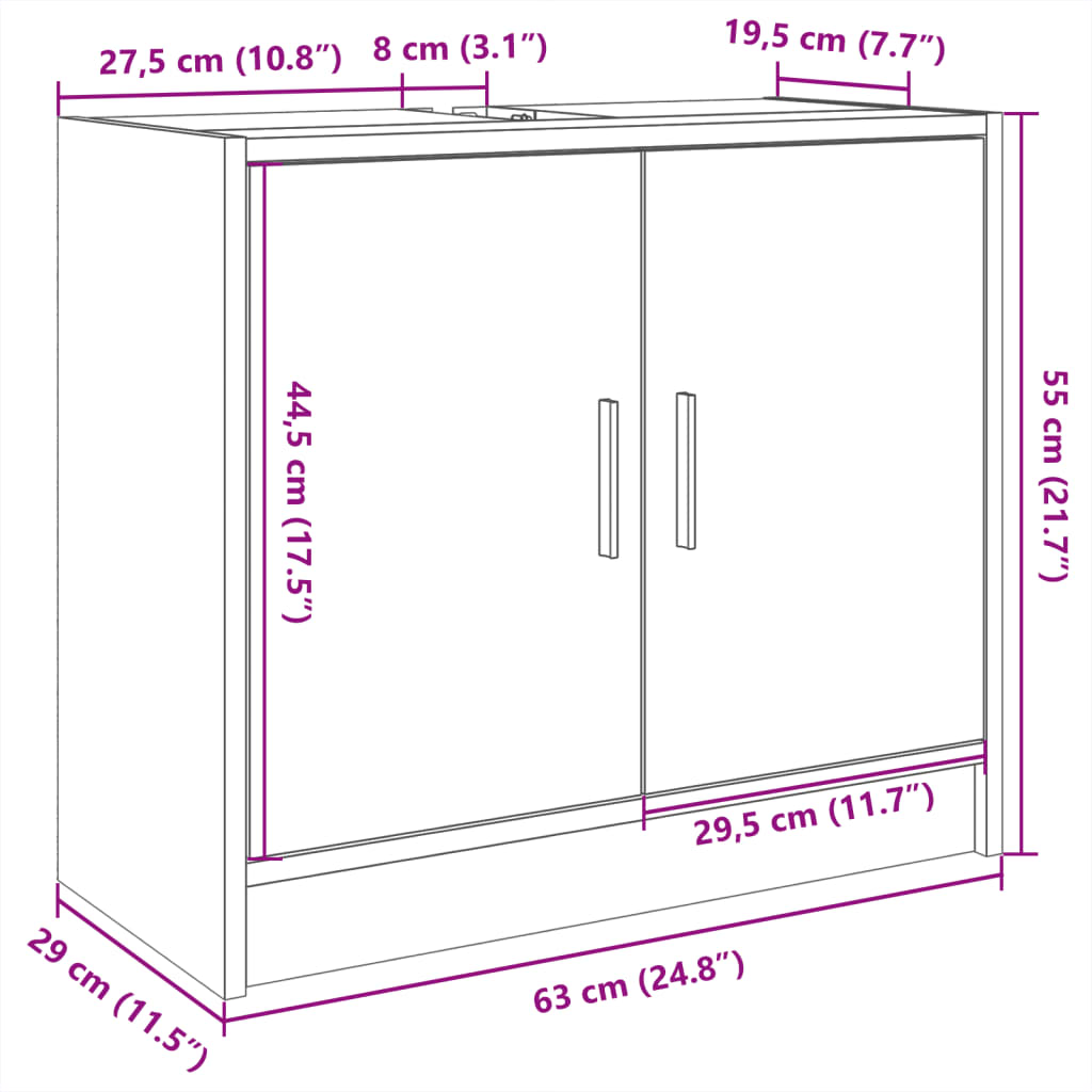 Sink Cabinet 63X29X55 Cm Engineered Wood