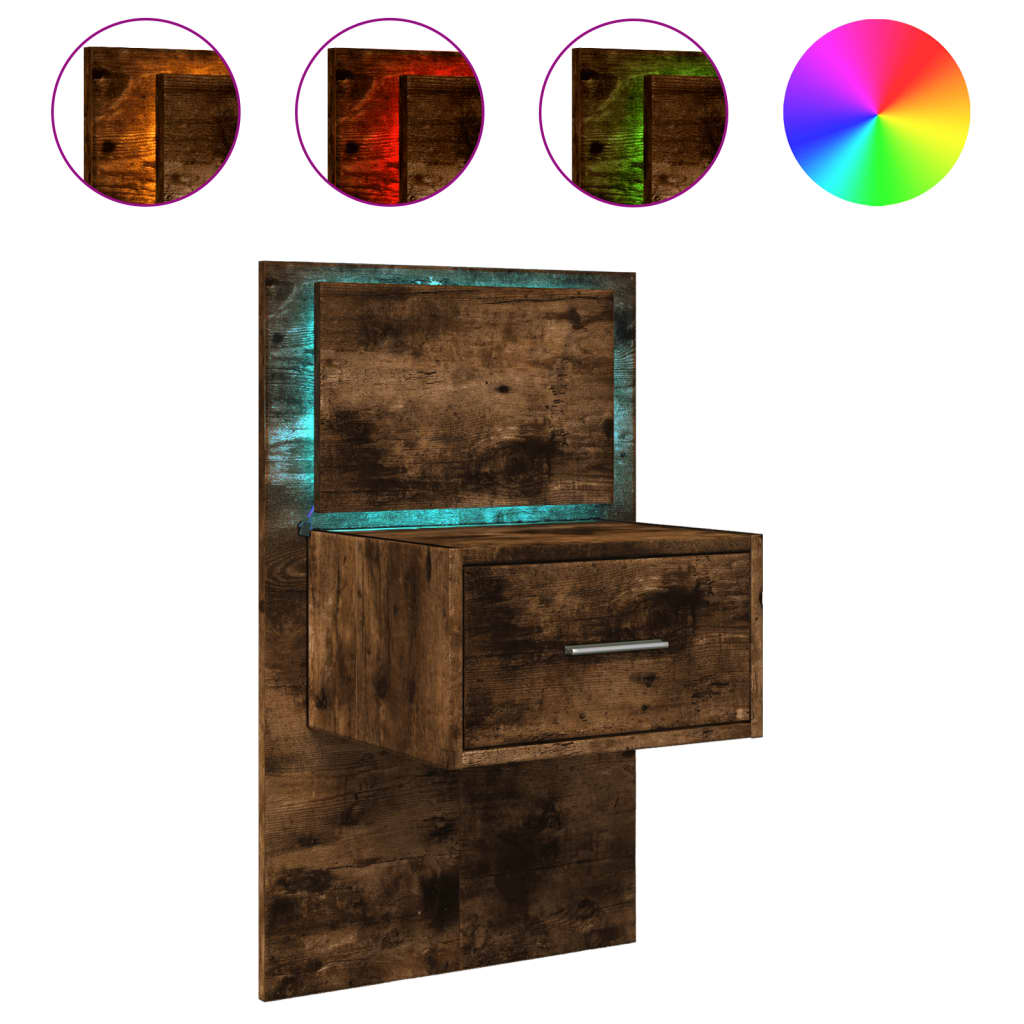 Wall-Mounted Bedside Cabinet With Led Lights