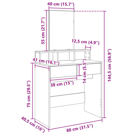 Dressing Table With Mirror 80X41X144.5 Cm