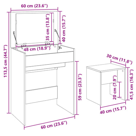 Dressing Table And Stool 60X40X113.5 Cm