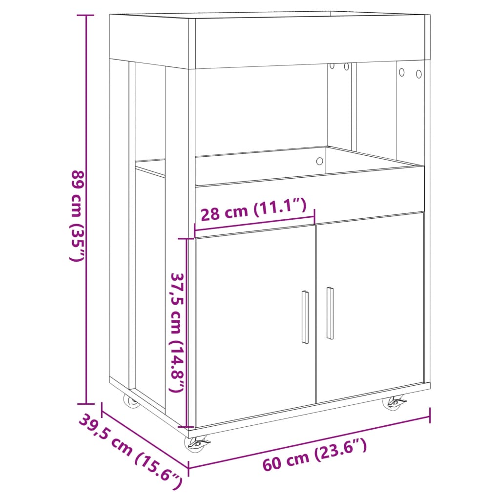 Bar Cart 60X39.5X89 Cm Engineered Wood