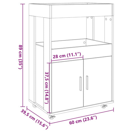 Bar Cart 60X39.5X89 Cm Engineered Wood