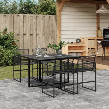 9 Piece Garden Dining Set Black Poly Rattan