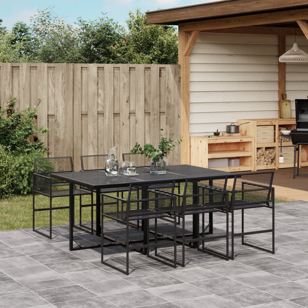 9 Piece Garden Dining Set Black Poly Rattan