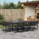 11 Piece Garden Dining Set Black Poly Rattan
