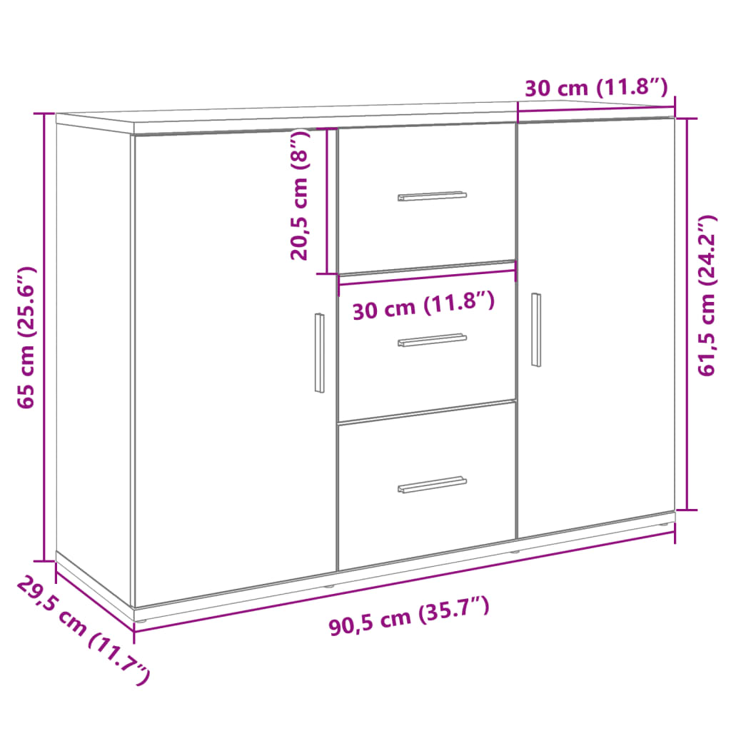 Sideboard Sonoma Oak 90.5X29.5X65 Cm Engineered Wood