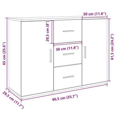 Sideboard Sonoma Oak 90.5X29.5X65 Cm Engineered Wood