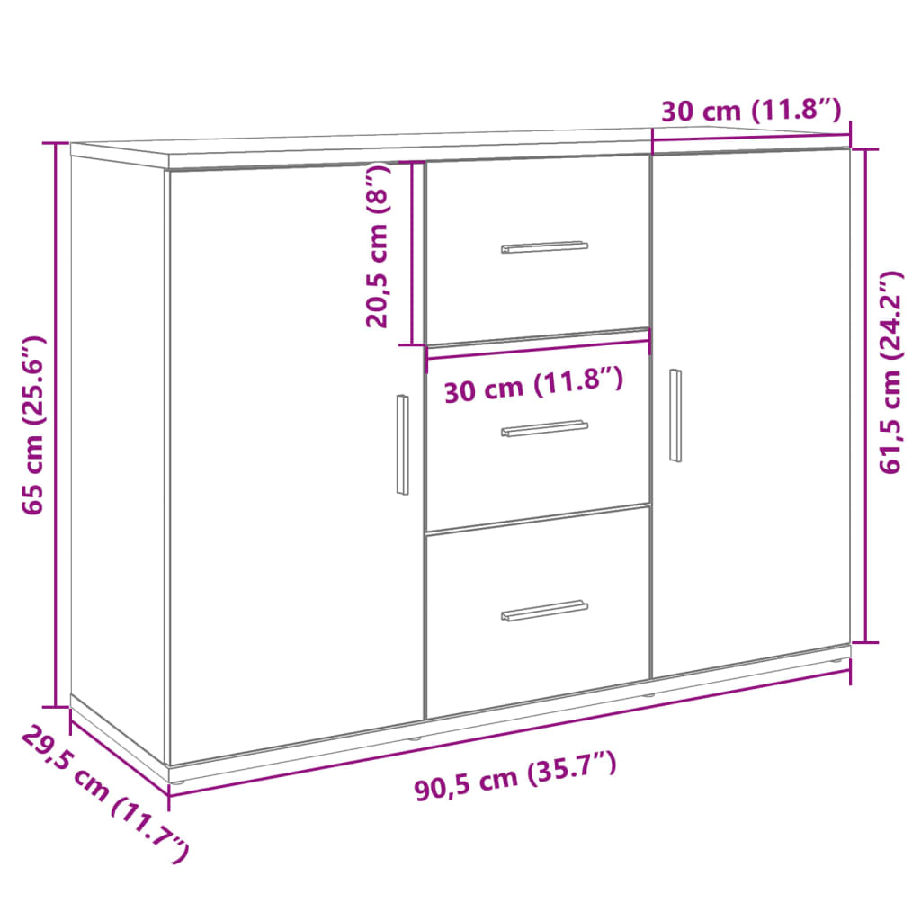 Sideboard Concerte Grey 90.5X29.5X65 Cm Engineered Wood