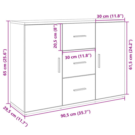 Sideboard Grey Sonoma 90.5X29.5X65 Cm Engineered Wood