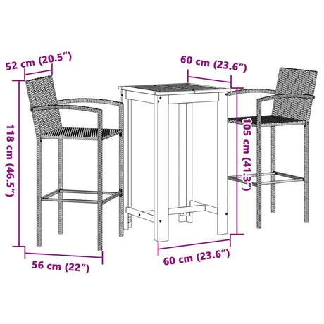 3 Piece Garden Bar Set Solid Wood Acacia And Poly Rattan