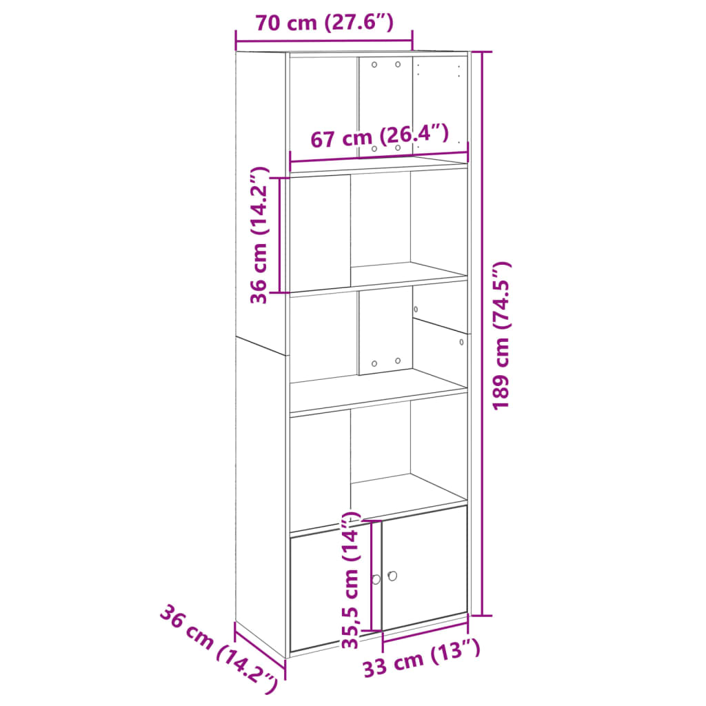 Bookcase 70X36X189 Cm Engineered Wood
