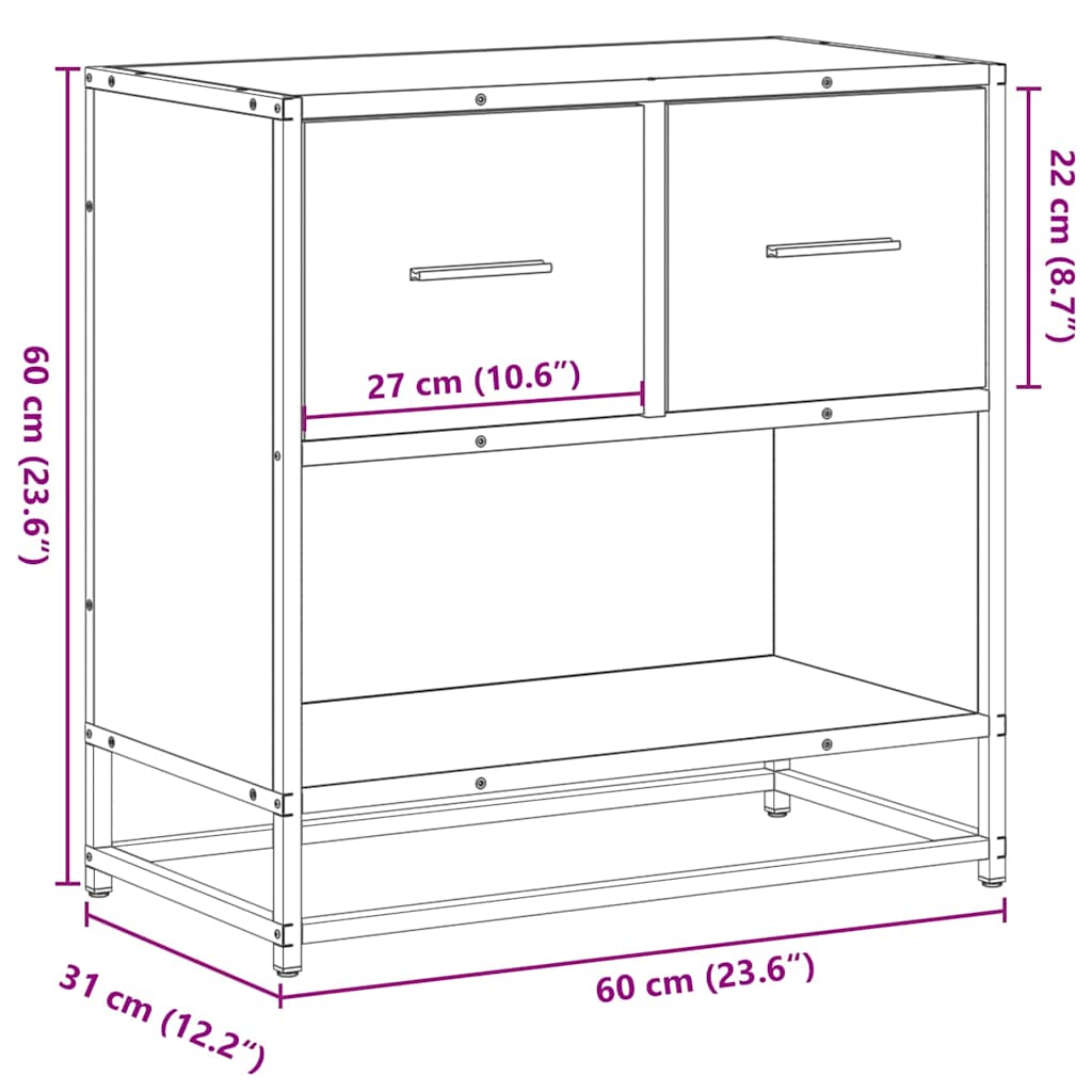 Bedside Cabinet 60X31X60 Cm Engineered Wood And Metal