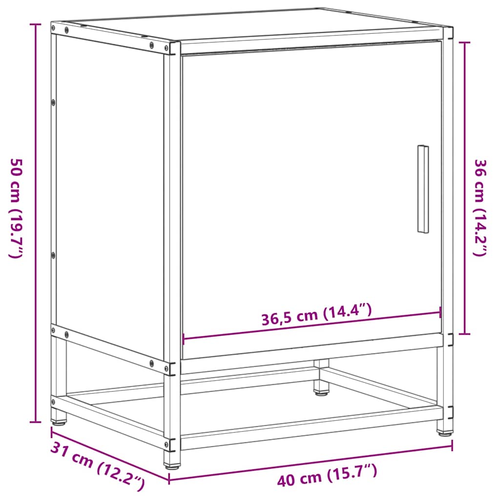 Bedside Cabinet 40X31X50 Cm Engineered Wood And Metal