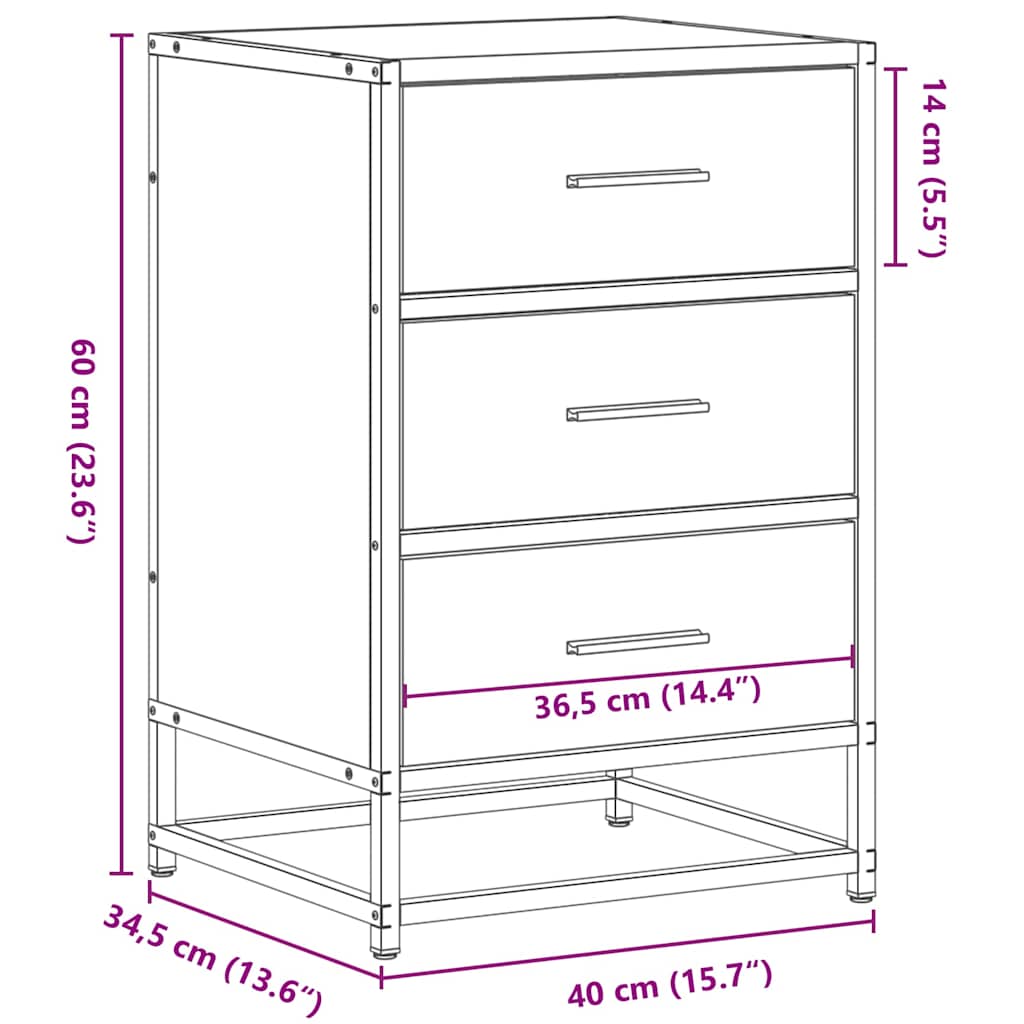 Bedside Cabinet 40X34.5X60 Cm Engineered Wood And Metal