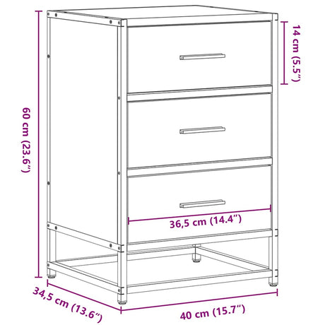 Bedside Cabinet 40X34.5X60 Cm Engineered Wood And Metal