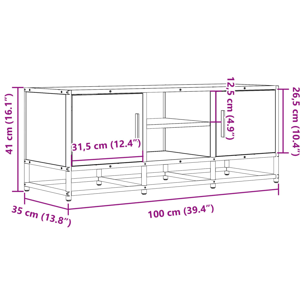 Tv Cabinet 100X35X41 Cm Engineered Wood And Metal