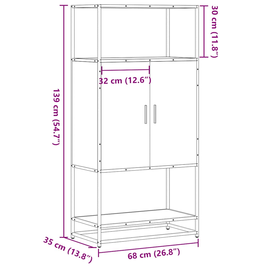 Highboard 68X35X139 Cm Engineered Wood And Metal