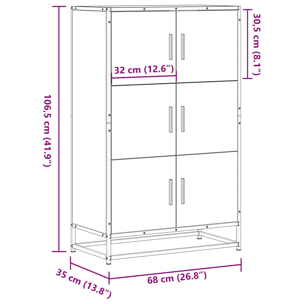 Highboard 68X35X106.5 Cm Engineered Wood And Metal