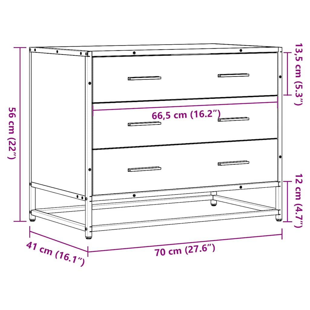Drawer Cabinet 70X41X56 Cm Engineered Wood