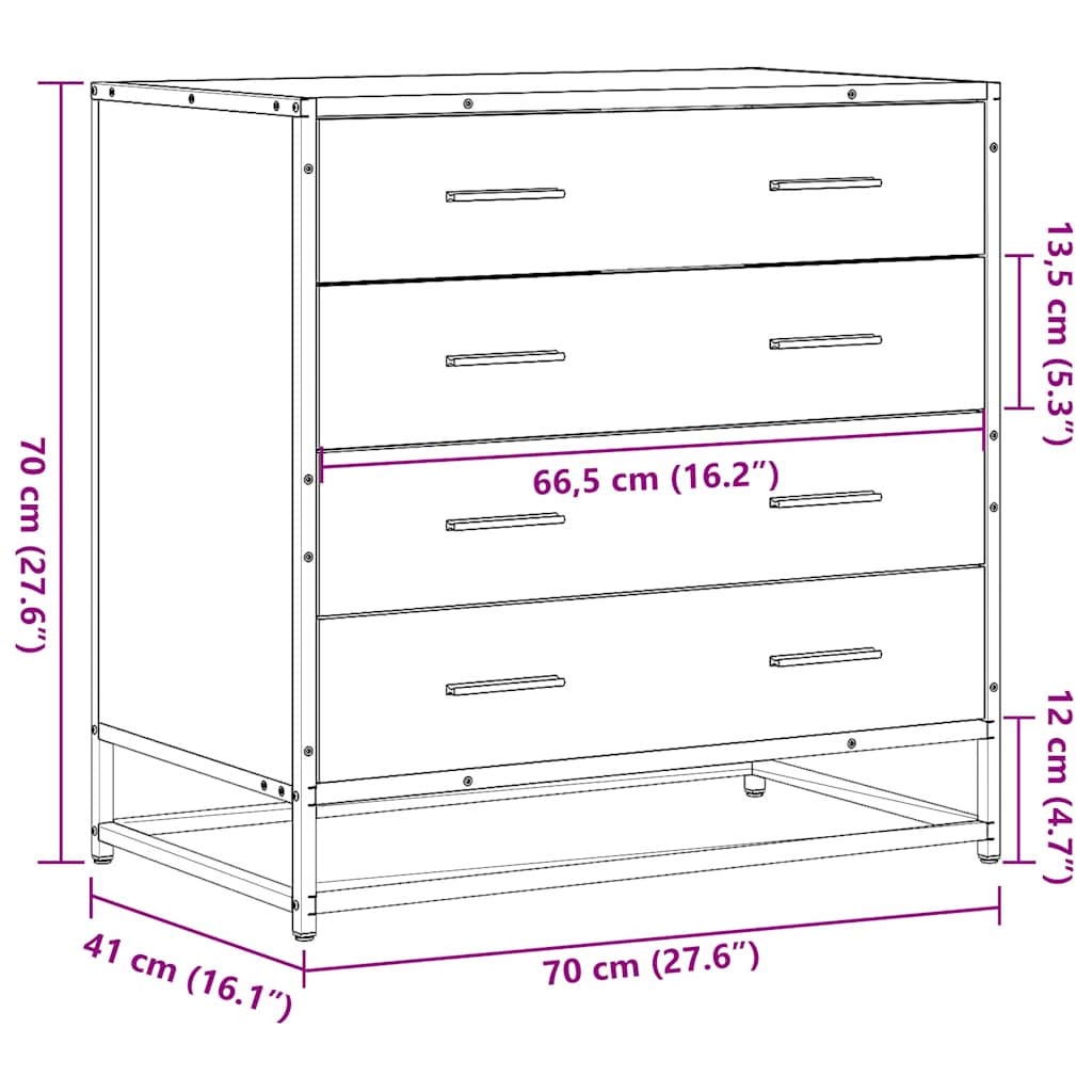 Drawer Cabinet 70X41X70 Cm Engineered Wood